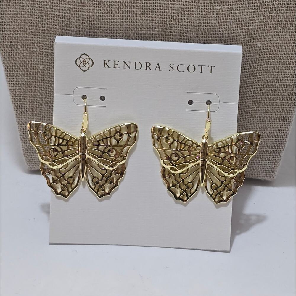 Kendra Scott Hadley Butterfly Gold Plated‎ Earrings New! - Picture 2 of 5